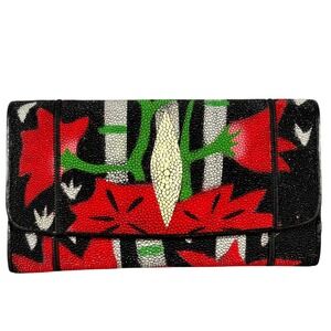 Findig AG 137-01 Genuine‎ Stingray Skin Floral Clutch Wallet Thailand New